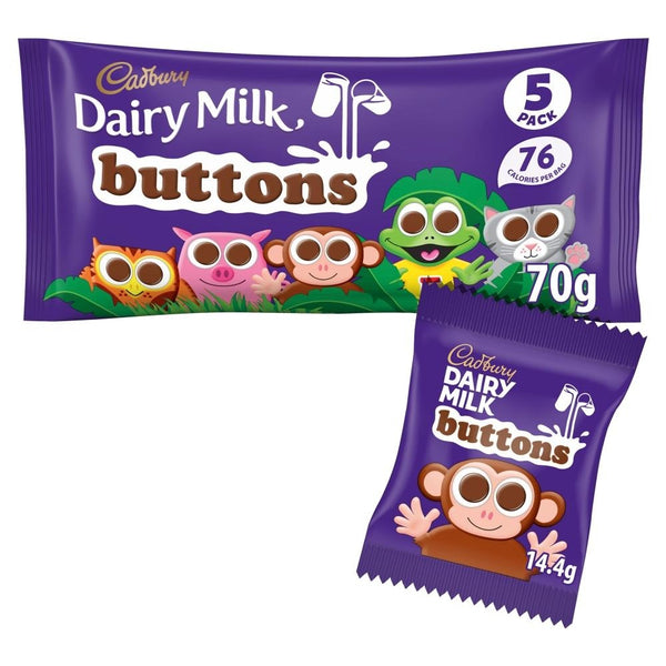 Cadbury Dairy Milk Buttons Treatsize Chocolate Bags 5 Pack 70g 16 x 5 Packs