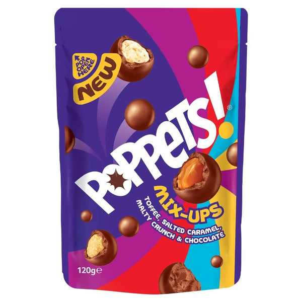Poppets Mix-Ups Toffee, Salted Caramel, Malty Crunch & Chocolate 120g 9 x 120g Bags