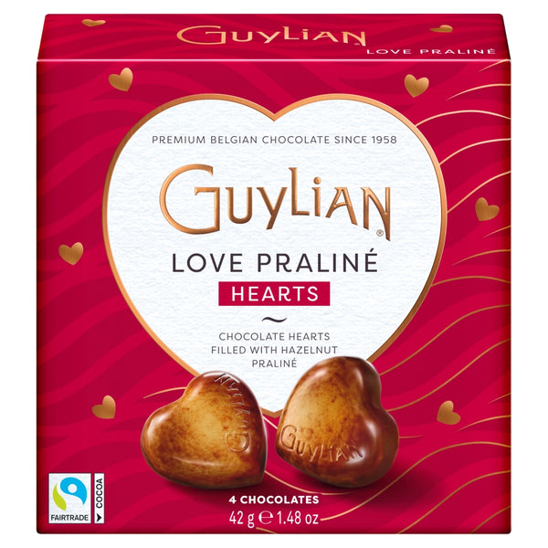 Guylian Love Praliné Hearts 4 Chocolates Hearts Filled with Hazelnut Praliné Box 12 x 42g