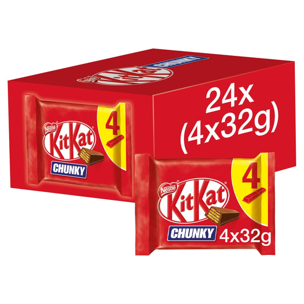 Kit Kat Chunky Milk Chocolate Bar Multipack 4 Pack 32g 24 x 128g Multipacks