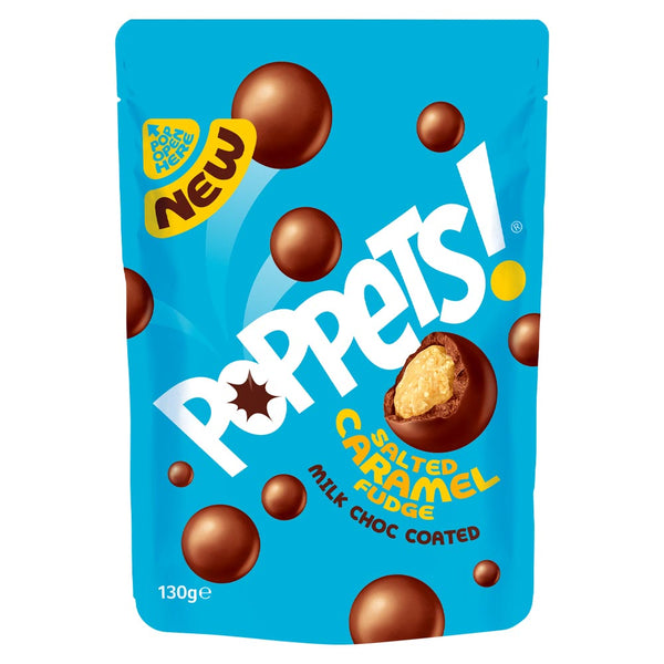 Poppets Milk Chocolate Coated Salted Caramel Fudge Pouch 120g x 9 Poucges