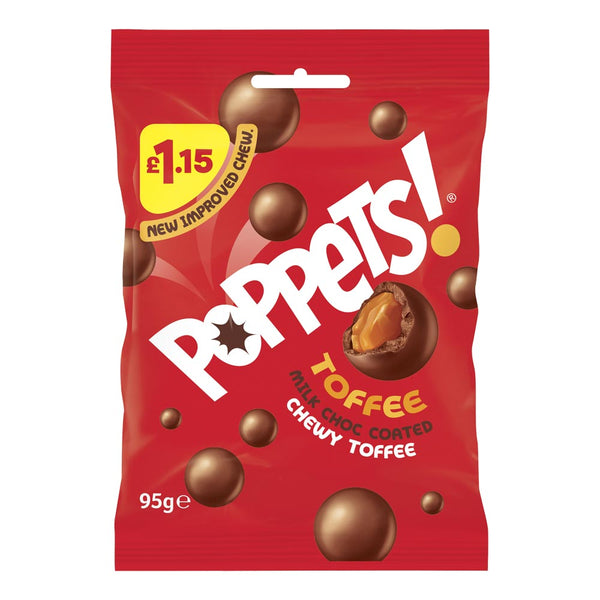 Poppets Milk Chocolate Coated Chewy Toffee Treat Bag 95g £1.15 PMP x 10