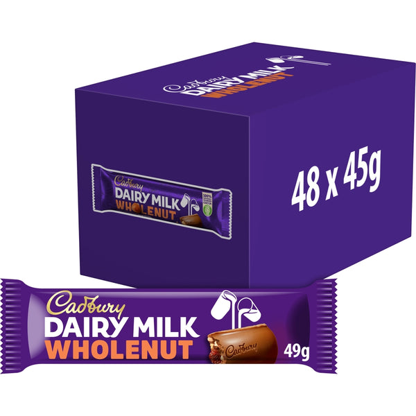 Cadbury Dairy Milk Whole Nut Chocolate Bar 45g 48 x 45g Bars