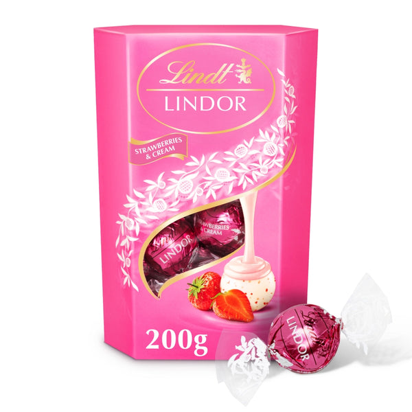 Lindt Strawberries & Cream Chocolate Truffles Box 200g 1 x 200g Box