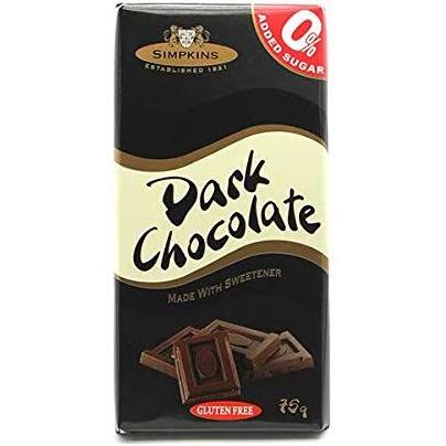 Simpkin Sugar Free Dark Chocolate Bar 75g 12pk