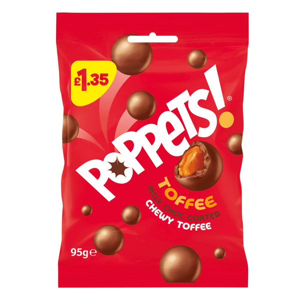 Poppets Milk Choc Coated Chewy Toffee Pouch 95g £1.35 PMP x 10