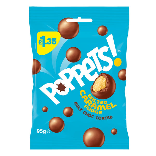 Poppets Salted Caramel Fudge Milk Choc Coated Pouch 95g £1.35 PMP x 10