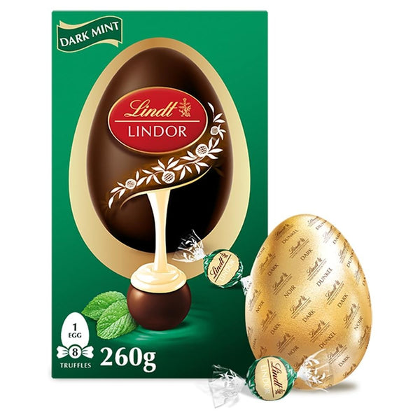 Lindt Dark Chocolate Egg With Lindor 70% Dark Mint Truffles 260g