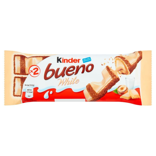Kinder Bueno White Chocolate & Hazelnut Wafer Biscuit Snack Bar 30 x 39g Bars
