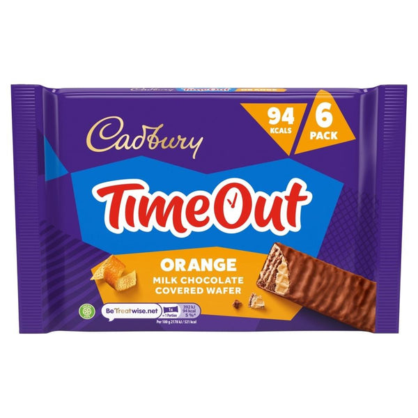 Cadbury Timeout Orange Milk Chocolate Covered Wafer 6 Pack 108g 13 x ( 6 x 18g) Multipacks