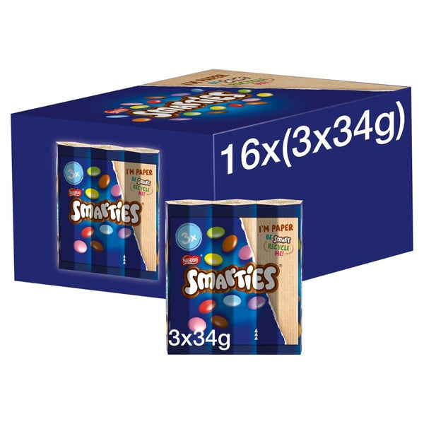 Smarties Milk Chocolate Tube Multipack 34g 3 Pack 16 x (3 x 34g)