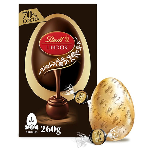 Lindt Lindor Dark Chocolate Egg With Lindor 70% Cocoa Truffles 260g
