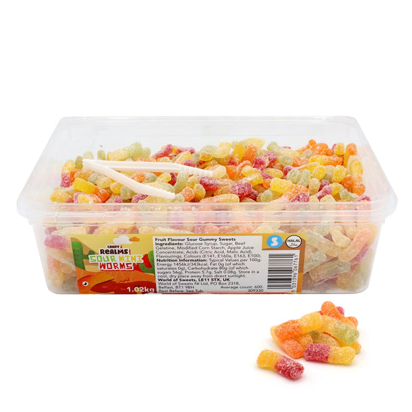 Candy Realms Sour Mini Worms Tub 1.02kg