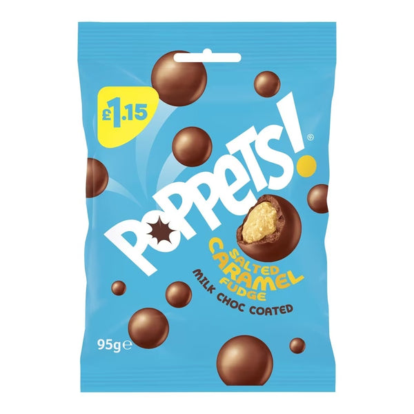 Poppets Milk Chocolate Coated Salted Caramel Fudge Treat Bag 95g £1.15 PMP x 10 Bags