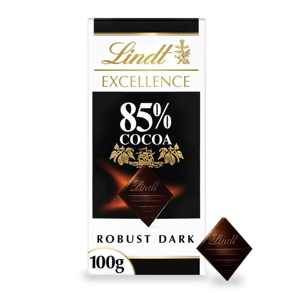 Lindt Excellence Dark 85% Cocoa Chocolate Bar 100g x 8 Bars