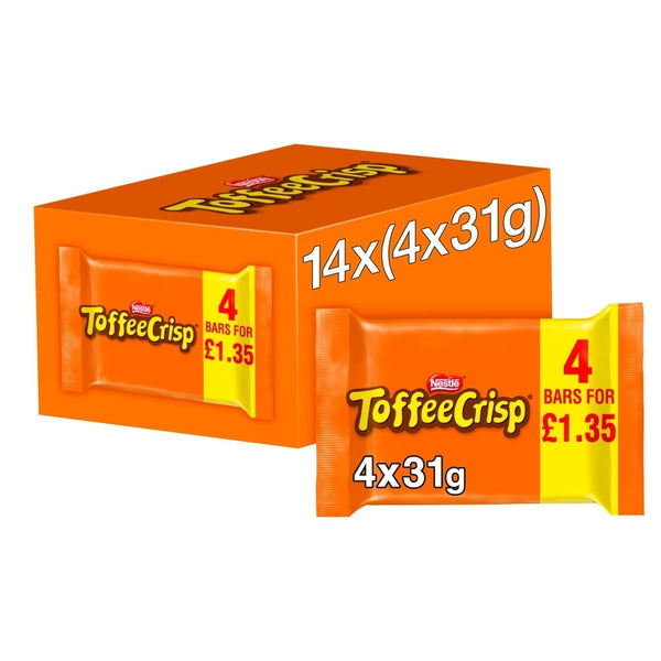 Toffee Crisp Chocolate Bar 4 Pack Multipack 124g PMP £1.35 14 x (4 x 31g)