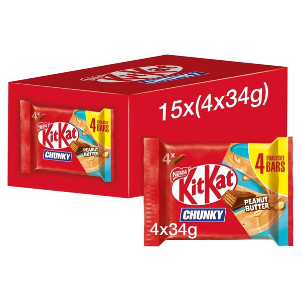 KitKat Chunky Peanut Butter Chocolate Bar Multipack 34g 4 Pack 15 x (4 x 34g Bars)
