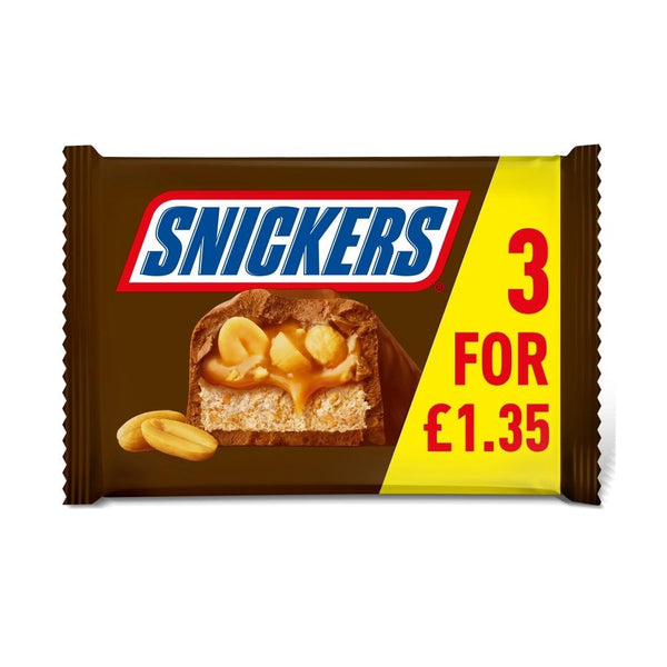 Snickers Caramel, Nougat, Peanuts & Milk Chocolate Bars Multipack £1.35 PMP 22 x (3 x 41.7g)