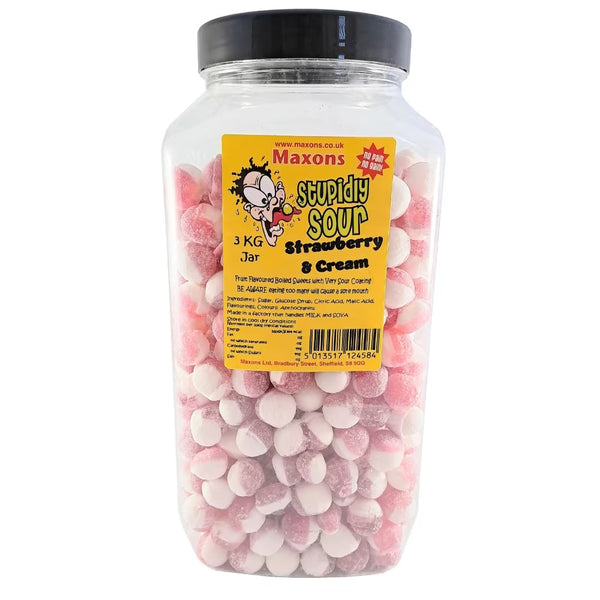 Maxon's Stupidly Sour Strawberry and Cream Sweets Jar 3kg