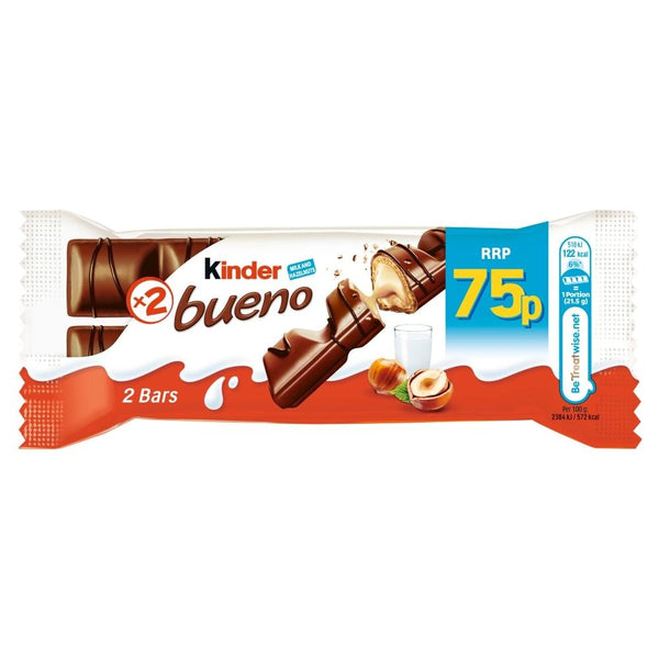 Kinder Bueno Milk and Hazelnuts Chocolate Bar 43g 75p PMP 30 x 43g Bars