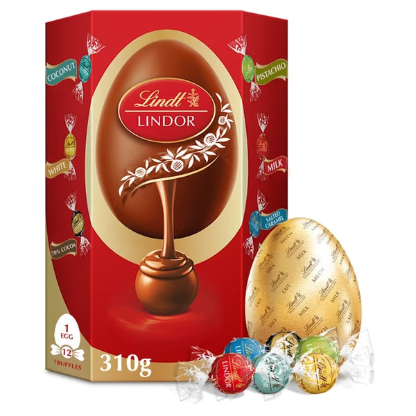 Lindt Lindor Milk Chocolate Egg With Lindor Assorted Truffles 310g