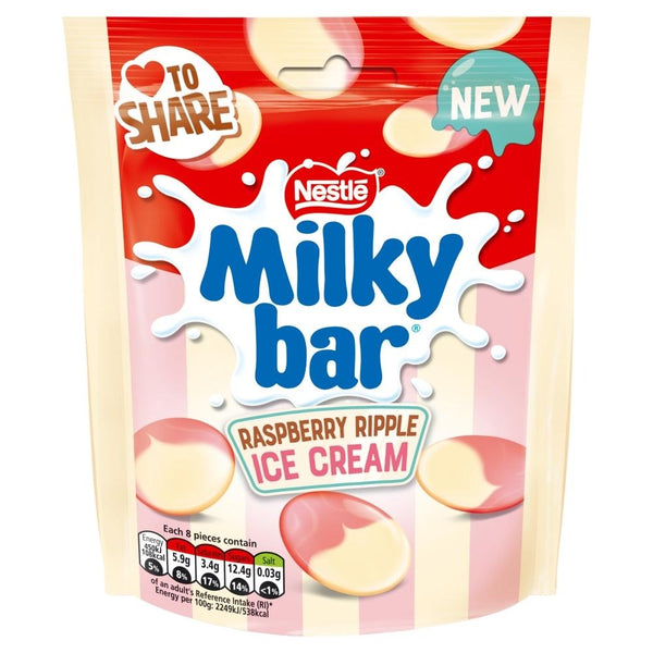 Milkybar Buttons White Chocolate Raspberry Ripple Sharing Bag 11 x 86g Pouches